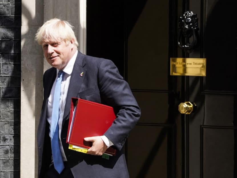 Britain's prime minister Boris Johnson leaves from 10 Downing Street in central London on July 20, 2022 to head to the Houses of Parliament for his last weekly Prime Minister's Questions (PMQs) session. Britain's prime minister Boris Johnson leaves from 10 Downing Street in central London on July 20, 2022 to head to the Houses of Parliament for his last weekly Prime Minister's Questions (PMQs) session. 