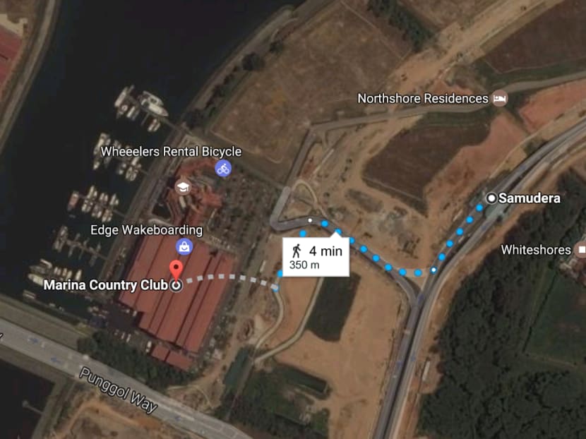 Samudera station, a four-minute walk away from Marina Country Club, will add to the six stations currently servicing the Punggol West LRT loop. Map: Google