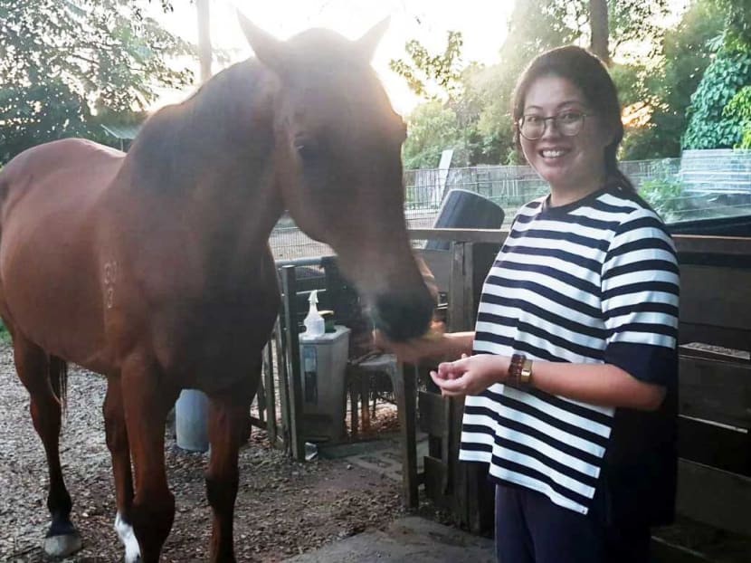 Ms Joanne Lim feeds a horse at The Animal Resort, a popular petting farm, which has been her family's home for 20 years. Ms Joanne Lim feeds a horse at The Animal Resort, a popular petting farm, which has been her family's home for 20 years.