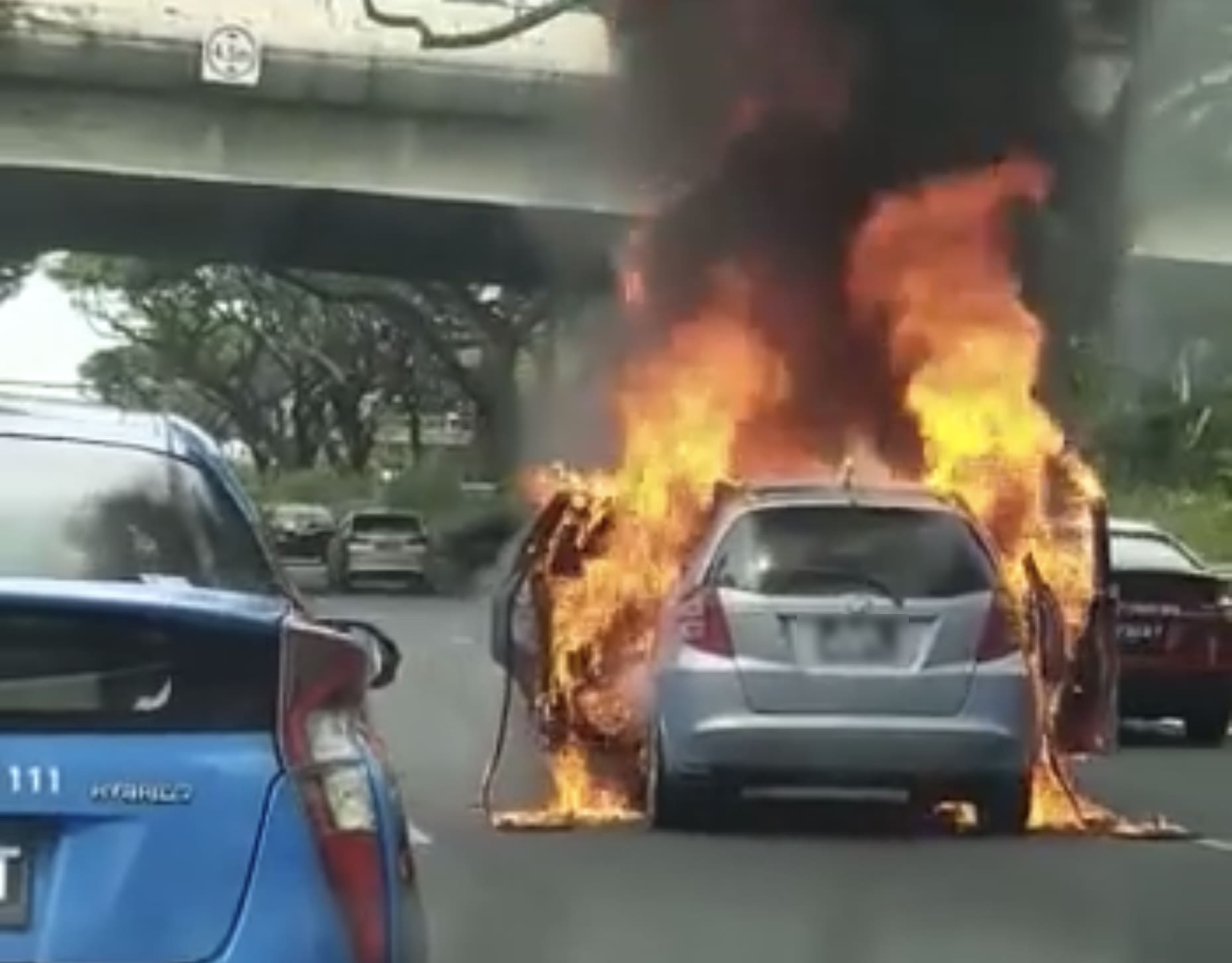 Car ablaze after accident on PIE, one taken to hospital Car ablaze after accident on PIE, one taken to hospital