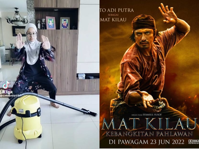 Some TikTok users have their inner silat warriors awakened (left)) after watching Malaysian action blockbuster Mat Kilau (right).