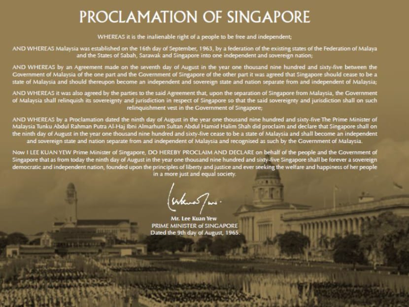 Proclamation of Independence read by Mr Lee to be broadcast on N-Day
