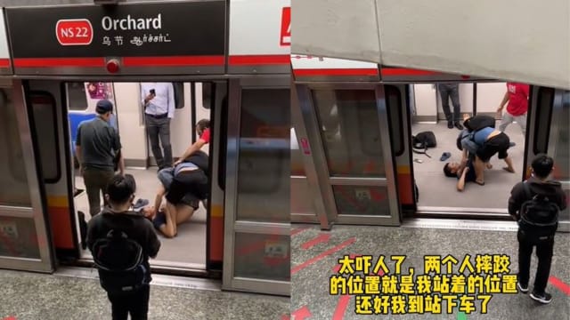 两男地铁内“摔跤”斗殴 被警方逮捕助查