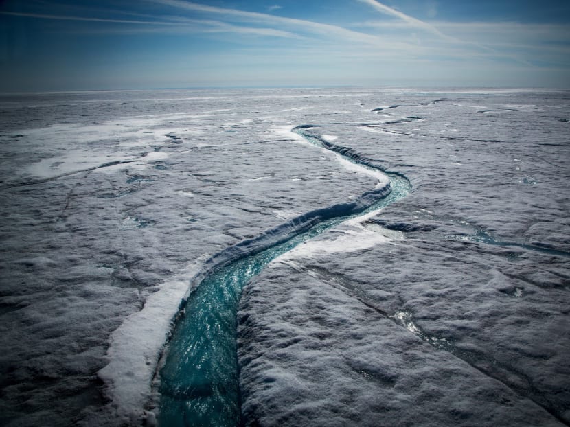 Meltwater flows through the Greenland ice sheet, one of the biggest and fastest-melting chunks of ice on Earth. Meltwater flows through the Greenland ice sheet, one of the biggest and fastest-melting chunks of ice on Earth.