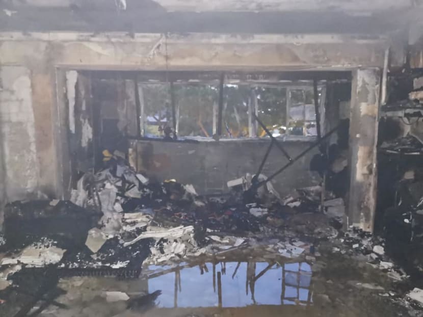 The blaze involved the contents of the flat’s living room, and was extinguished using a water jet, said SCDF.