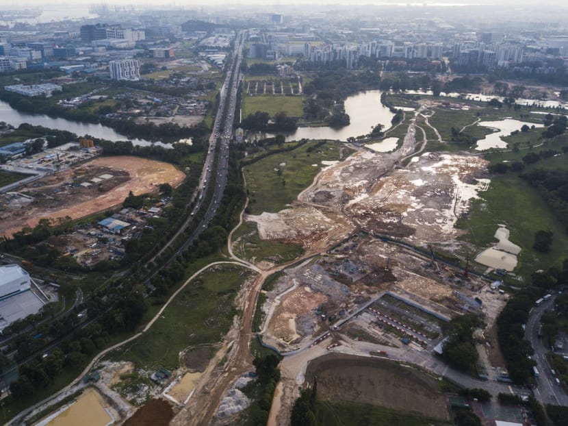 An aerial view of construction site of the Kuala Lumpur-Singapore high speed rail terminus in Jurong East.