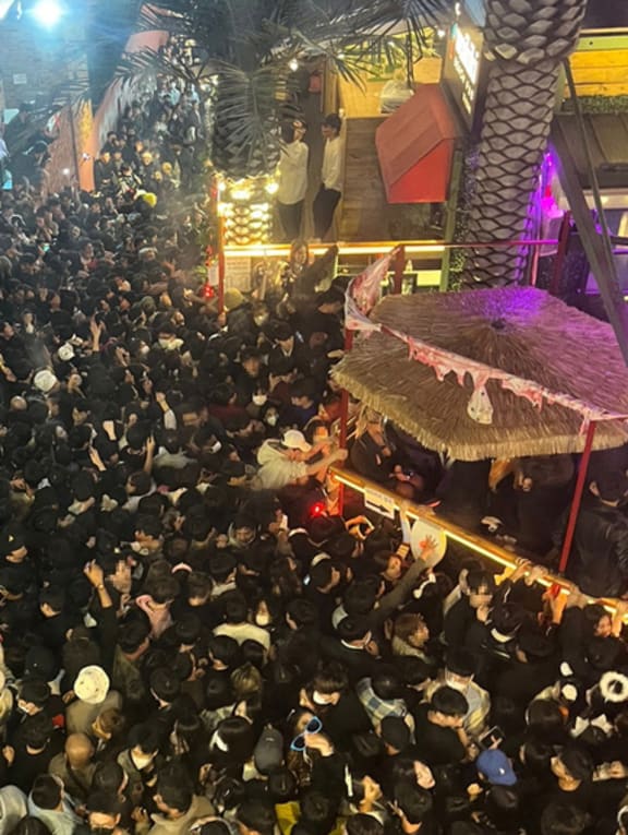 A scene showing part of the crowd trapped in a narrow alleyway in Seoul's Itaewon district on Oct 29, 2022.