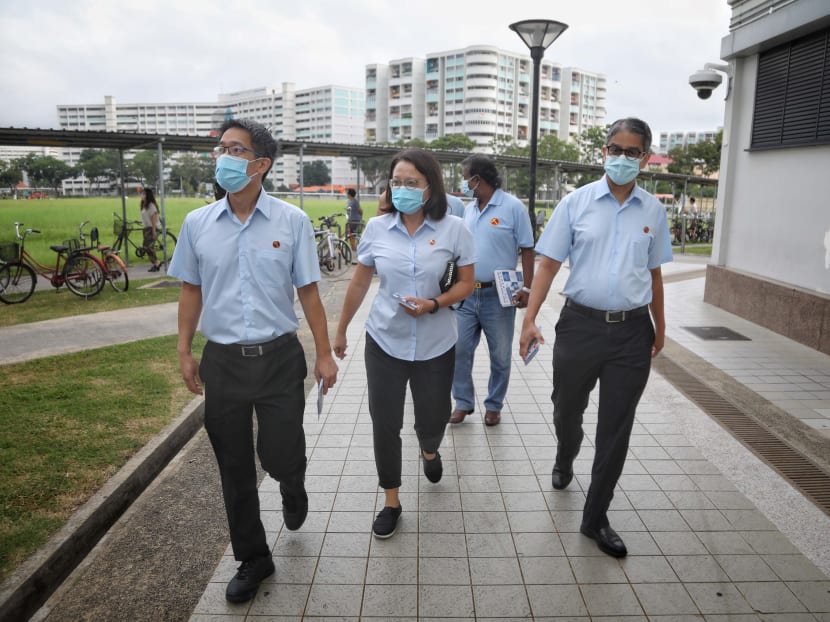 The Workers’ Party team seeking to retain Aljunied Group Representation Constituency pounded the pavements near Hougang Mall and Hougang MRT Station early on July 8, 2020.