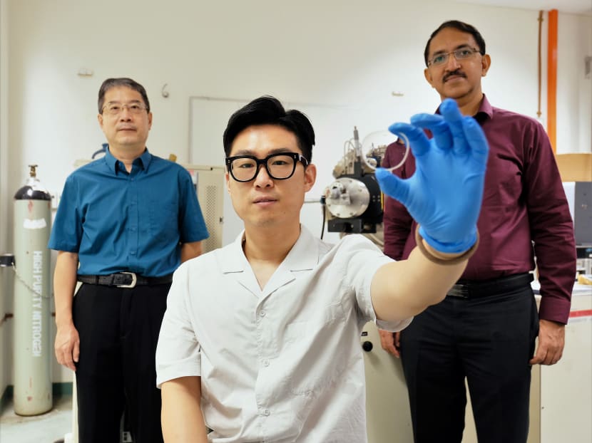 (From left) Professor Chen Zhong, PhD student Sun Ye and Professor Rajdeep Singh Rawat are part of a research team behind a new anti-fog coating for various surfaces.