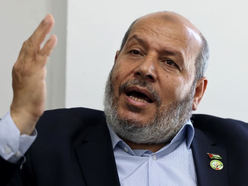Mr Khalil al-Hayya, senior leader and top Hamas legislative candidate, gestures during an interview with AFP at his office in Gaza City on April 21, 2021.