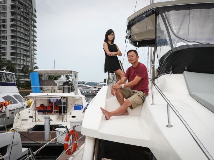 Mr Quek Wee Teck, 44, is the director of Wanderlust Adventures, a yacht charter company. He is seen here with one of the firm’s new hires, Ms Lainy Chua, a 29-year-old former flight attendant who decided to move out of the aviation industry due to the uncertainties brought about by Covid-19. Mr Quek Wee Teck, 44, is the director of Wanderlust Adventures, a yacht charter company. He is seen here with one of the firm’s new hires, Ms Lainy Chua, a 29-year-old former flight attendant who decided to move out of the aviation industry due to the uncertainties brought about by Covid-19.