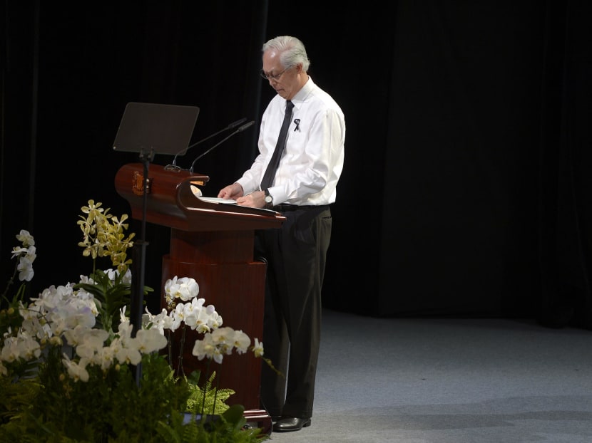 In his eulogy on March 29, 2015, Emeritus Senior Minister Goh Chok Tong said Mr Lee Kuan Yew consulted widely with colleagues and people he trusted. Photo: The Straits Times
