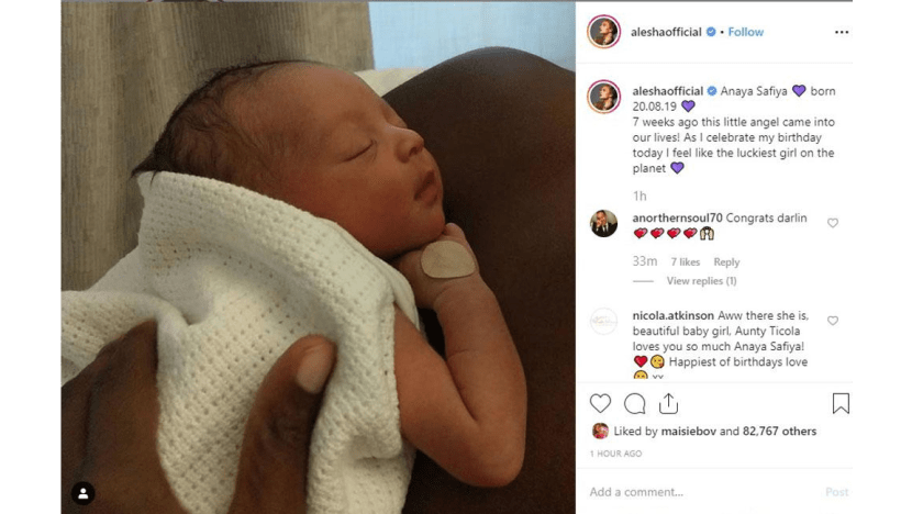 Alesha Dixon shares photo of baby girl