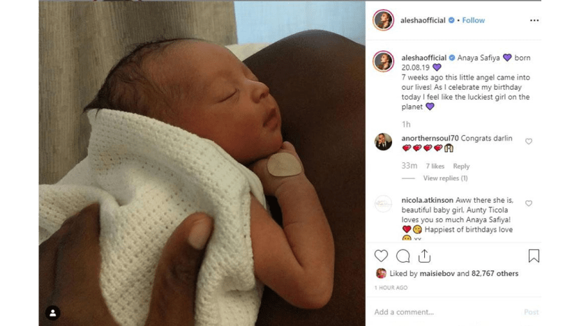 Alesha Dixon shares photo of baby girl Alesha Dixon shares photo of baby girl