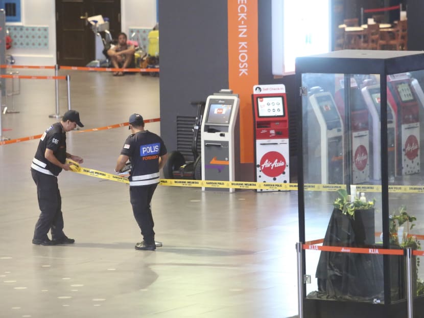Police cordoning off an area for a re-enactment of the crime at the KLIA2 budget terminal on Feb 17, 2017. Photo: China Press via AP
