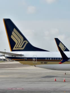 Singapore Airlines planes sitting on the tarmac at Changi Airport in Singapore on Nov 16, 2021. 