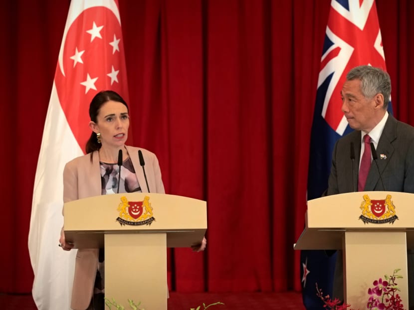 Singapore Prime Minister Lee Hsien Loong at a press conference held in the Istana during the official visit of New Zealand Prime Minister Jacinda Ardern on May 17, 2019.
