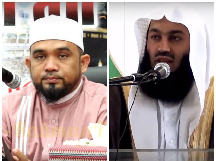 Two foreign Islamic preachers, Ismail Menk (R) and Haslin Baharim, engaged to preach on a religious-themed cruise which will depart and end in Singapore late next month, will not be allowed to enter the Republic, said the Ministry of Home Affairs in a statement on Monday (Oct 30). Screengrabs taken from Youtube