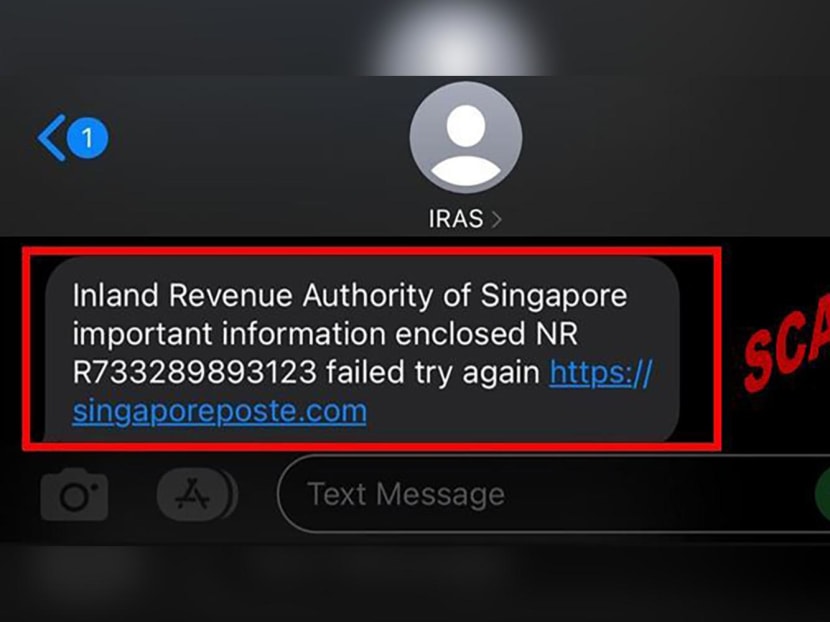 A sample of a fake SMS that looks like it was sent by the Inland Revenue Authority of Singapore.