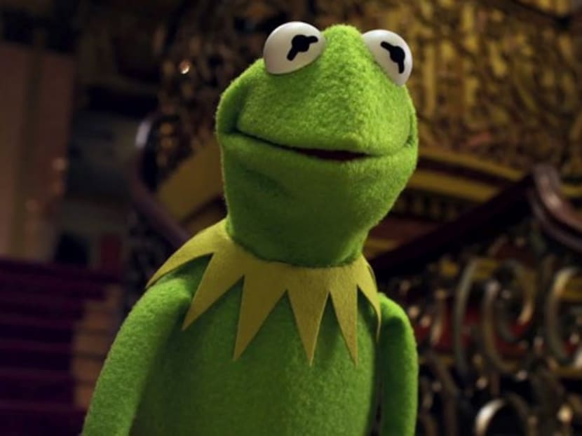 A still from the Muppets movie shows Kermit the frog.