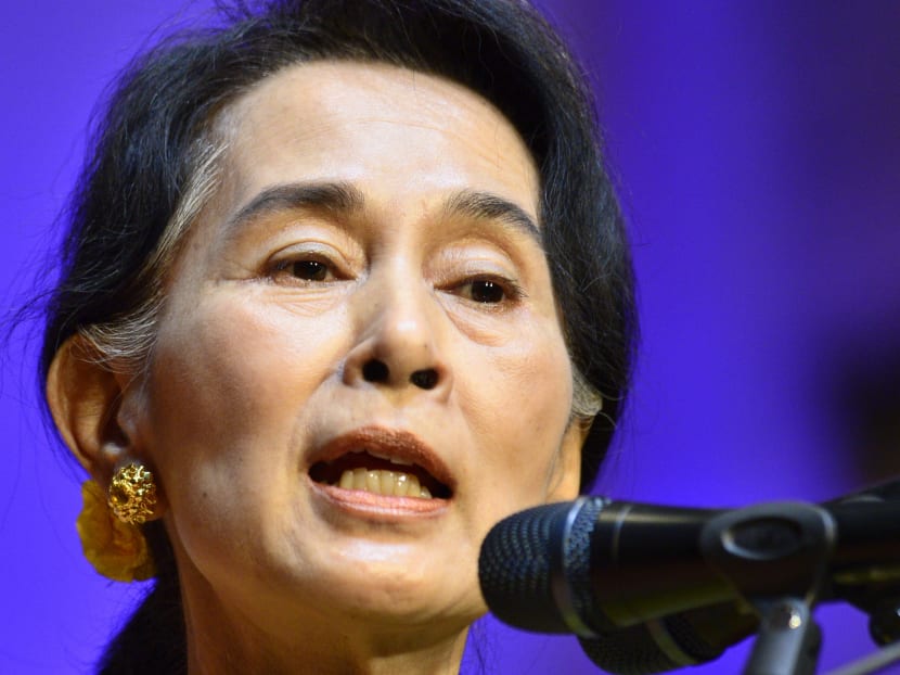 Nobel Peace Prize recipient and Myanmar opposition leader Aung San Suu Kyi speaks at the opening of the 17th conference forum 2000 in Prague, Sunday, Sep. 15, 2013. Photo: AP