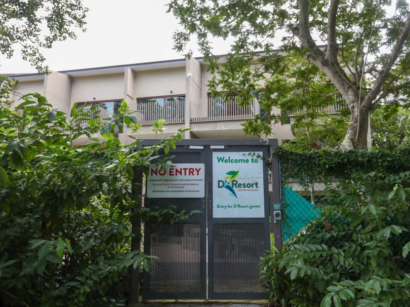 Community care facilities such as D’Resort NTUC (pictured) are set up to isolate those who have tested positive for the coronavirus, have only mild symptoms and do not require extensive treatment.