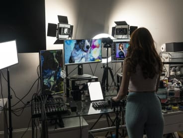 The social media star Kaitlyn Siragusa with her streaming equipment in Katy, Texas, on June 29, 2022.