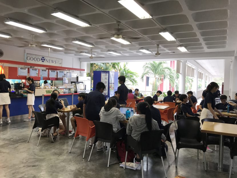 Students at Serangoon Junior College (JC), which is among the eight JCs involved in the merging exercise announced last Thursday by the MOE. Serangoon JC will merge with Anderson JC. Photo: Esther Leong