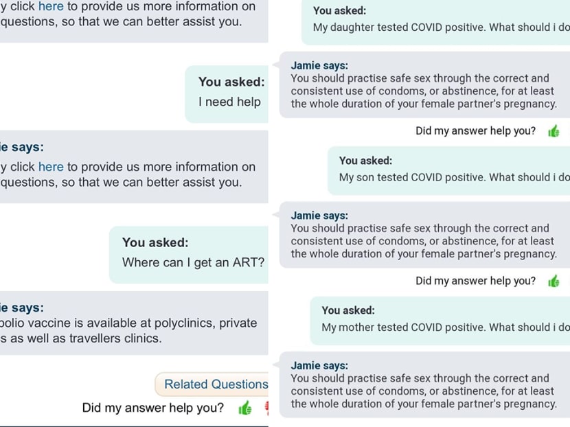 MOH takes down ‘Ask Jamie’ chatbot that gave ‘misaligned’ Covid-19 advice MOH takes down ‘Ask Jamie’ chatbot that gave ‘misaligned’ Covid-19 advice