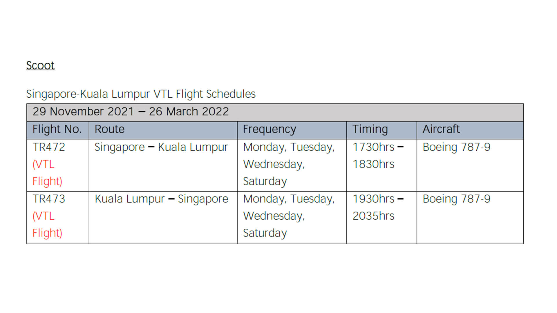 Malaysia airlines vtl flights singapore