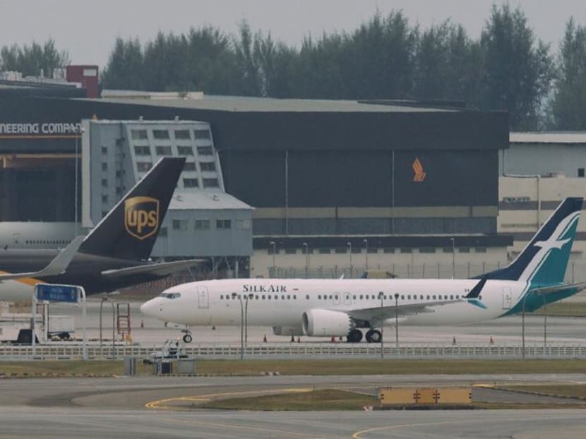 A SilkAir Boeing 737 Max 8 plane seen at Changi Airport Terminal 1.