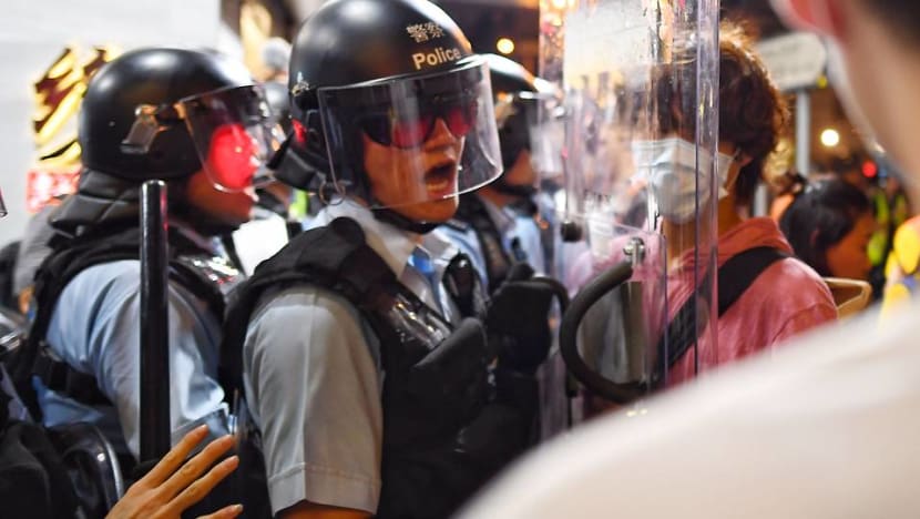 Hong Kong police fire tear gas at demonstrators in Sham Shui Po Hong Kong police fire tear gas at demonstrators in Sham Shui Po