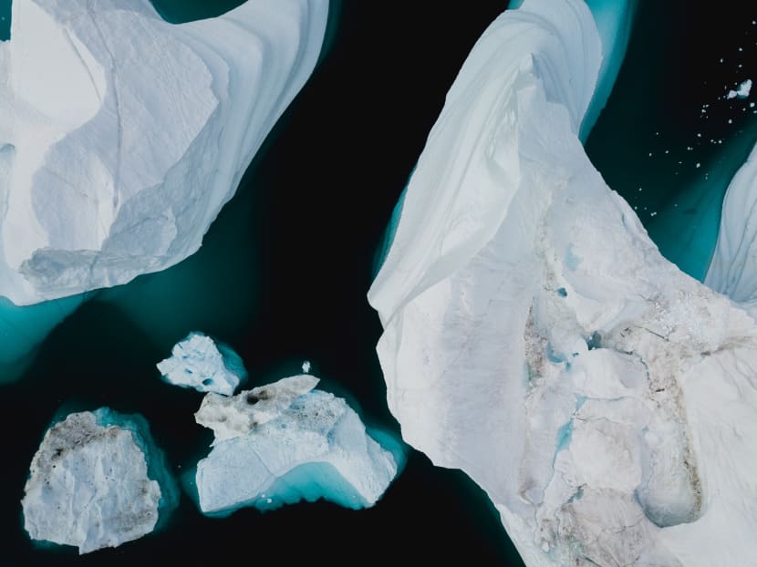 An aerial view of Arctic Icebergs.