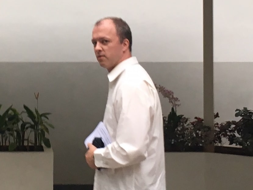Norwegian Tore Robech seen leaving court on Monday (Oct 16). He was sentenced to six weeks in jail, after he admitted to two counts of voluntarily causing hurt to two taxi drivers. Photo: Alfred Chua/TODAY