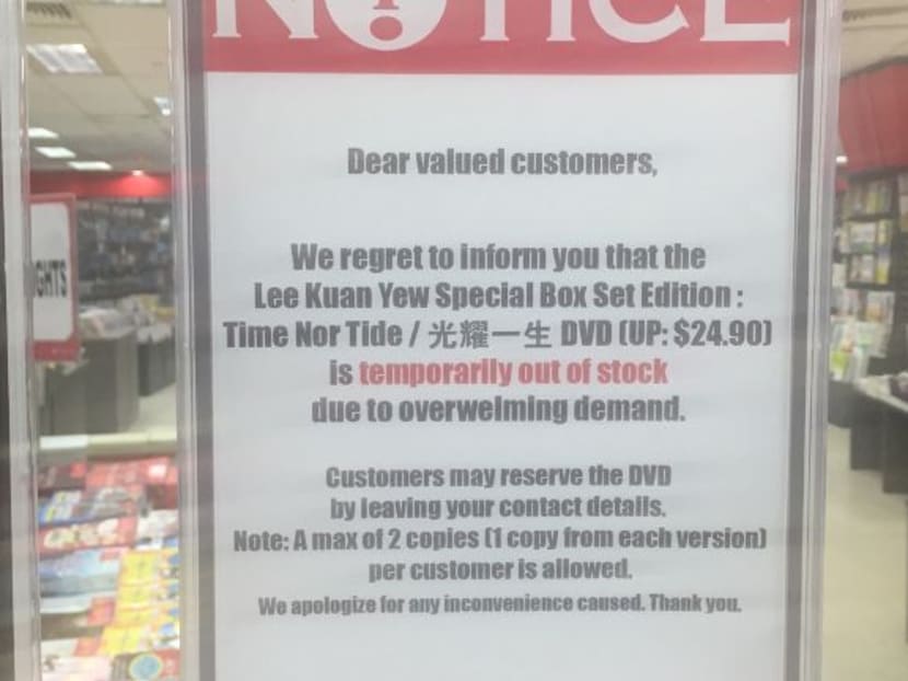 A sign put up at Popular bookstore in Toa Payoh on Monday (April 6). Photo: Channel NewsAsia