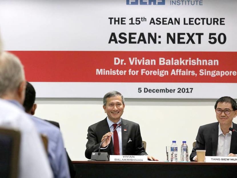 Dr Vivian Balakrishnan speaks at Speaking at a lecture titled Asean: Next 50 at the ISEAS–Yusof Ishak Institute on Dec 5, 2017. Photo: Vivian Balakrishnan/Facebook