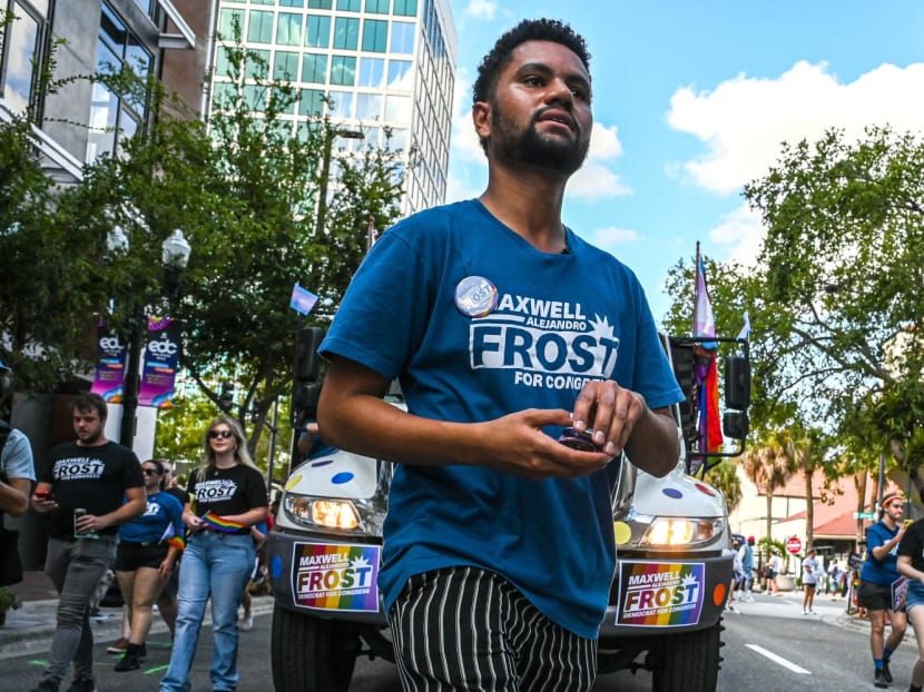 Maxwell Frost, a Democratic candidate for Florida's 10th Congressional district, participates in the Pride Parade in Orlando, Florida, on Oct 15, 2022. Maxwell Frost, a Democratic candidate for Florida's 10th Congressional district, participates in the Pride Parade in Orlando, Florida, on Oct 15, 2022.