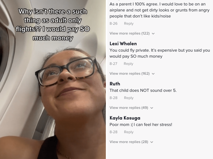 A video posted by a travel vlogger calling for "adults-only flights" has gone viral on TikTok. A video posted by a travel vlogger calling for "adults-only flights" has gone viral on TikTok.
