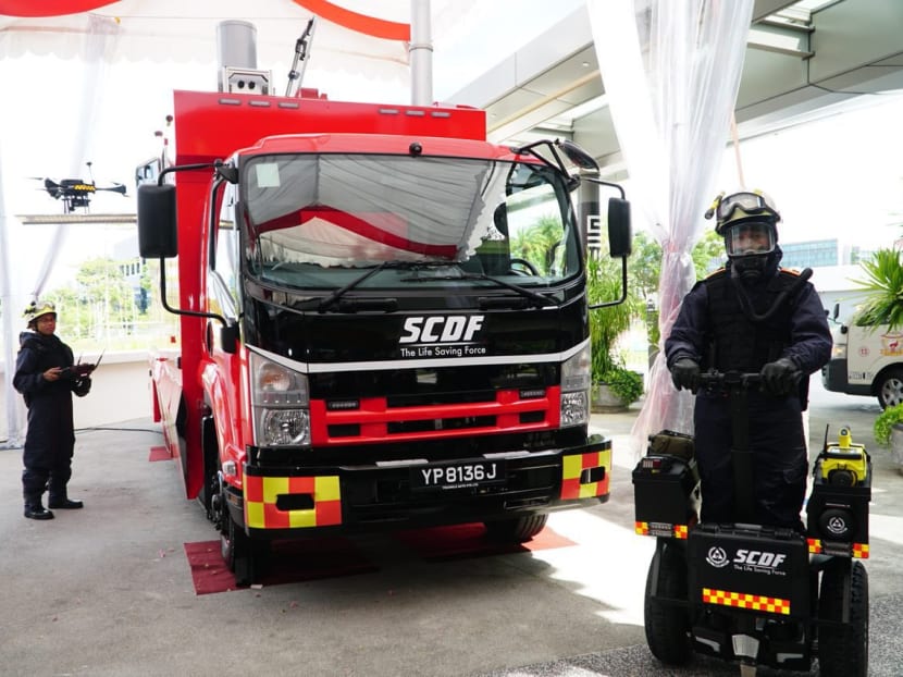 The second-generation HazMat vehicle is fitted with a launchpad, allowing officers to launch drones attached with chemical detectors from the vehicle. The drone capabilities will allow officers to measure not only the geographical spread of contamination, but also the height of the spread. Photo: SCDF