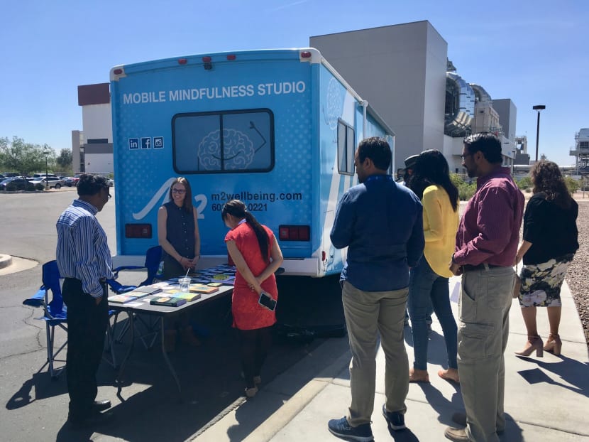 A mindfulness meditation session for Intel staff at its campus in Chandler, Arizona.