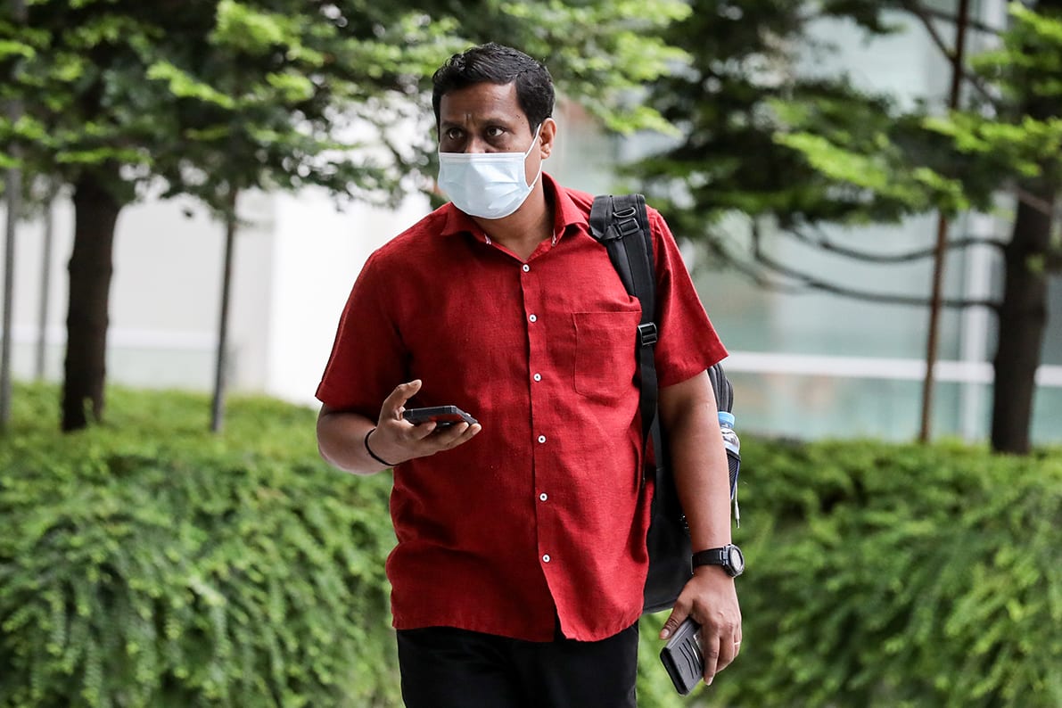 Seeni Paramasivam arriving at the State Courts on Feb 18, 2022. Seeni Paramasivam arriving at the State Courts on Feb 18, 2022.