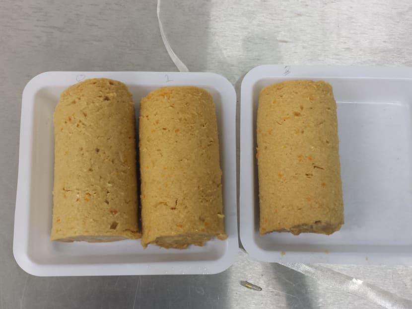 Nanyang Polytechnic lecturer Ms Lina Tan worked with a student to devise a canned fish luncheon meat recipe made with soy pulp for Thong Siek, which is better known for its Dodo fishball products. Photo: Lina Tan