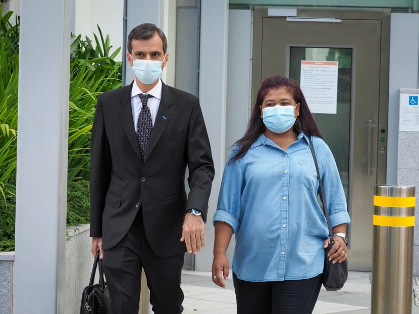 Ms Parti Liyani (right) with her lawyer Anil Balchandani at the State Courts on Sept 8, 2020.