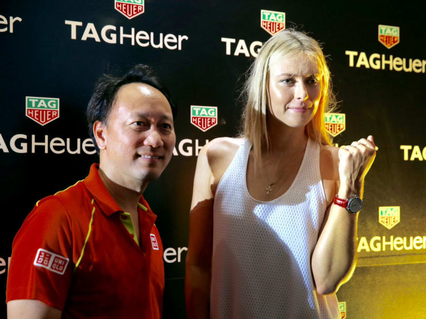 Michael Chang (left) is in town with Maria Sharapova (right) for Tag Heuer’s unveiling of the first tennis floating platform yesterday here. 

Photo: Don Wong