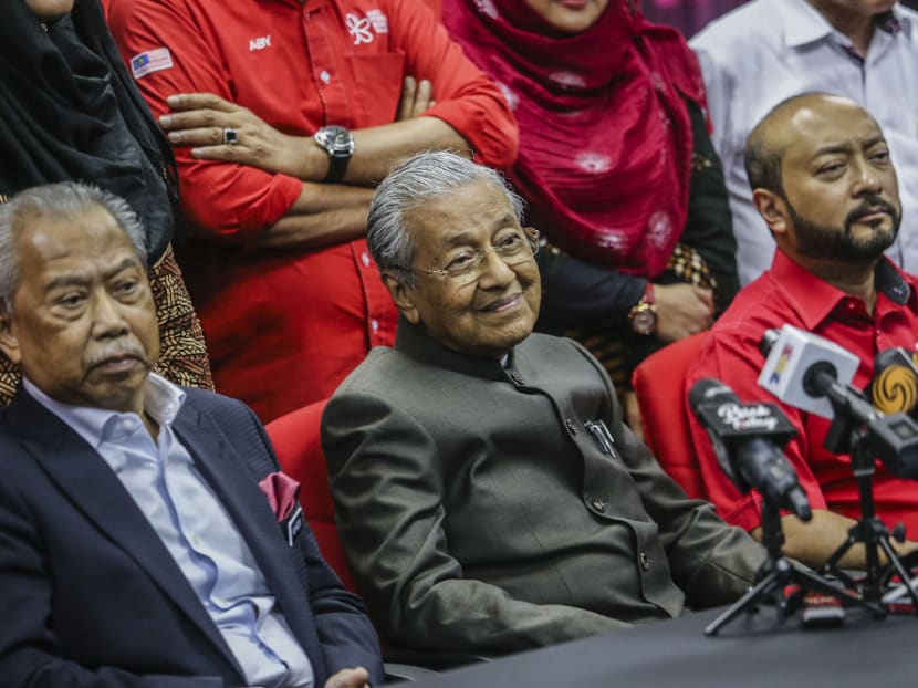 (From left) Malaysian Prime Minister Muhyiddin Yassin, Dr Mahathir Mohamad and Mr Mukhriz Mahathir at a press conference after the PPBM Supreme Council meeting in Kuala Lumpur on January 29, 2019.