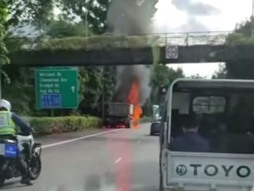 Footage of a blaze along the Central Expressway was captured by an in-car camera and later posted on social media.