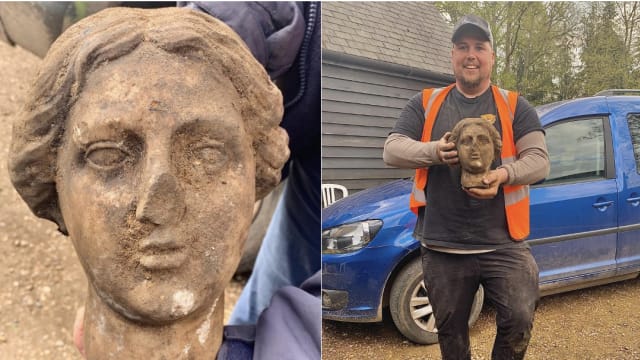 英国建筑工人停车场挖到1800年前罗马雕像
