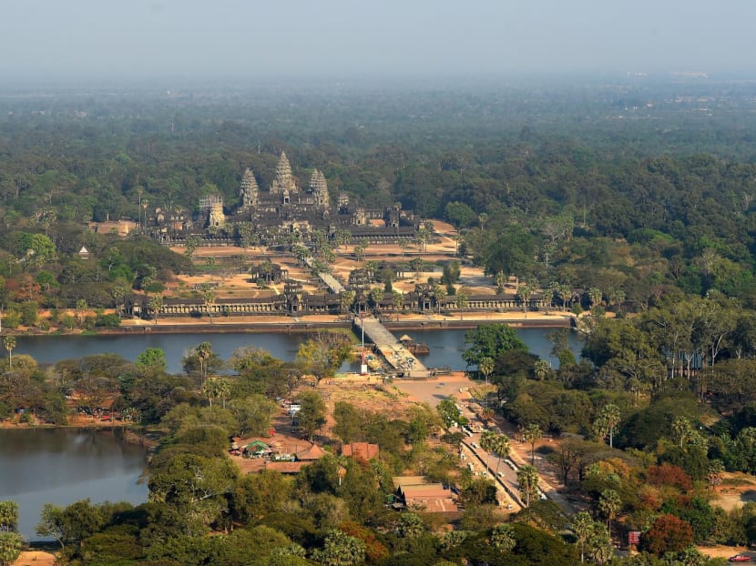 This file photo taken on March 5, 2020 shows an aerial view of Angkor Wat temple in Siem Reap province.