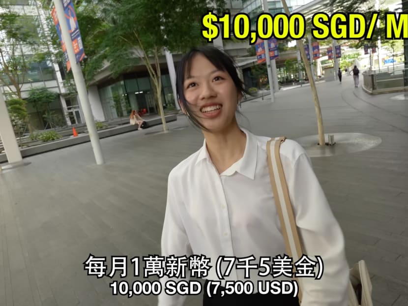 A screenshot from a video posted by Hong Kong Youtuber Torres Pit on Jan 25, 2023, in which he interviewed students on the National University of Singapore campus about their majors and expected starting salaries.