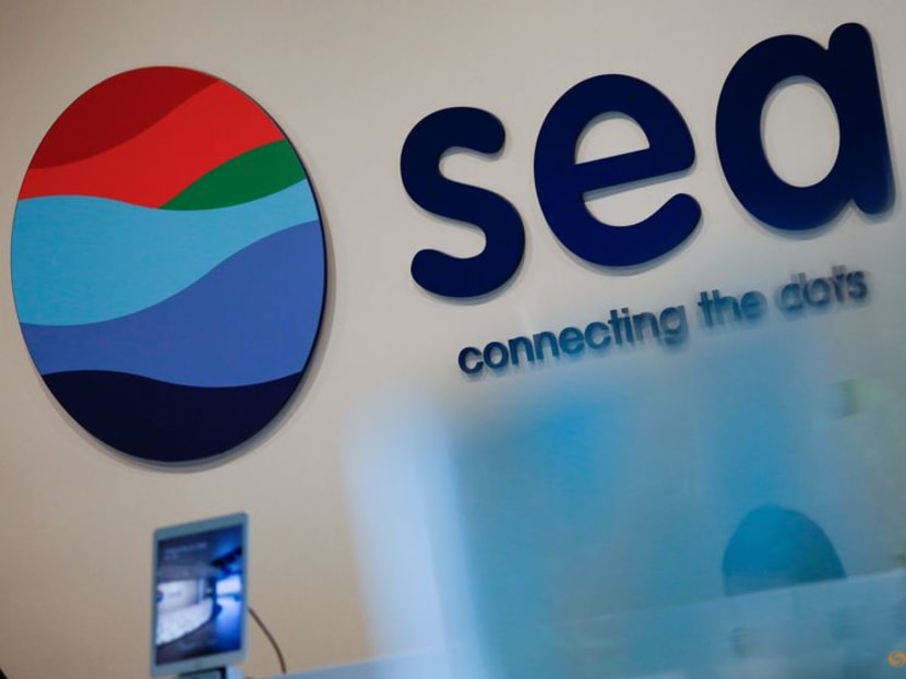 FILE PHOTO: Southeast Asian e-commerce and gaming group Sea Ltd's sign is pictured at its office in Singapore, March 5, 2021. REUTERS/Edgar Su/File Photo